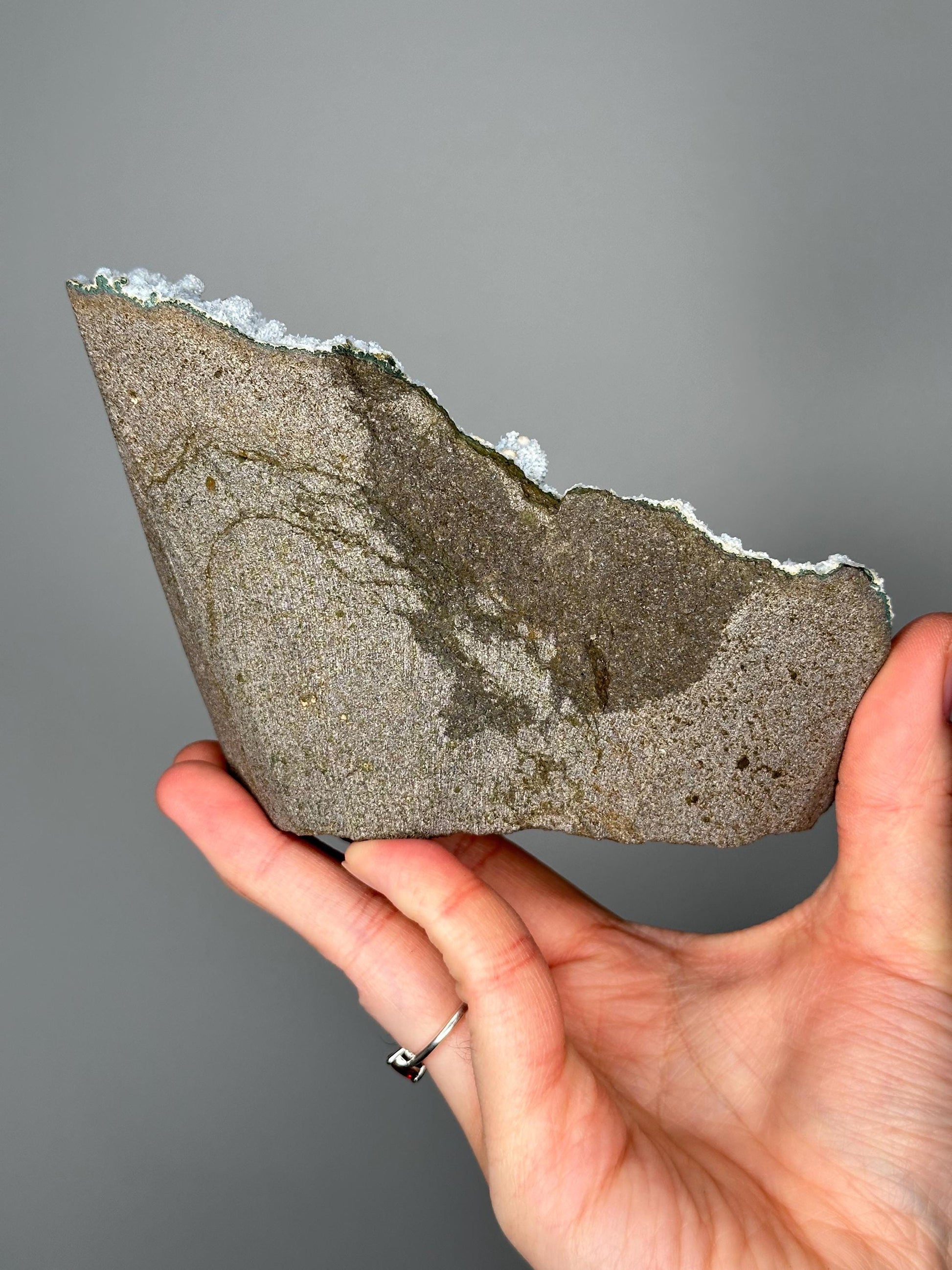 Blue Chalcedony with Okenite | Soft Energy Crystal for Inner Peace and Clarity | Natural Mineral Formation for Display, or Gift