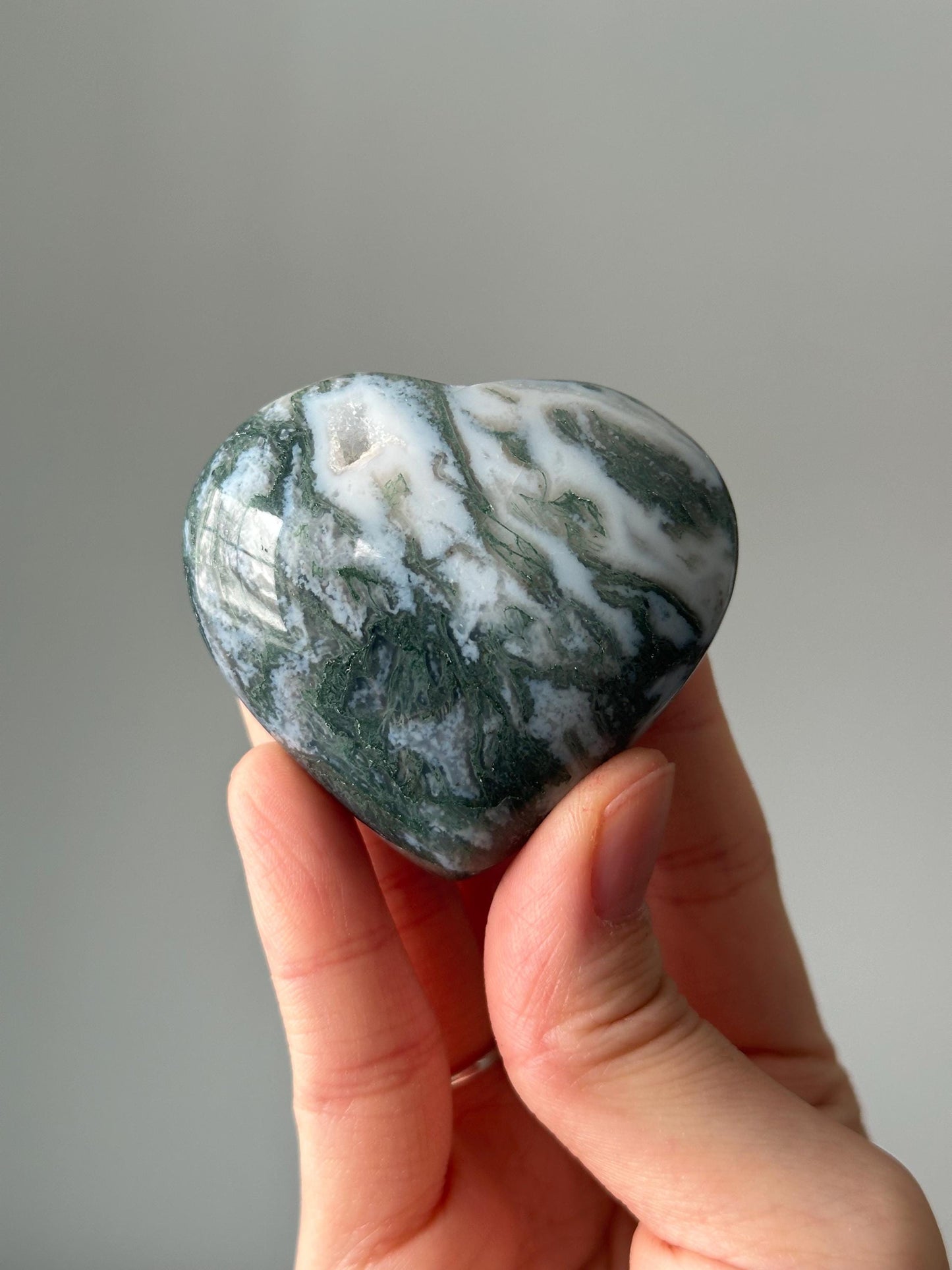 Moss Agate Heart | Natural Green Crystal with Earthy Patterns | Grounding Stone for Stability, Growth & Emotional Balance