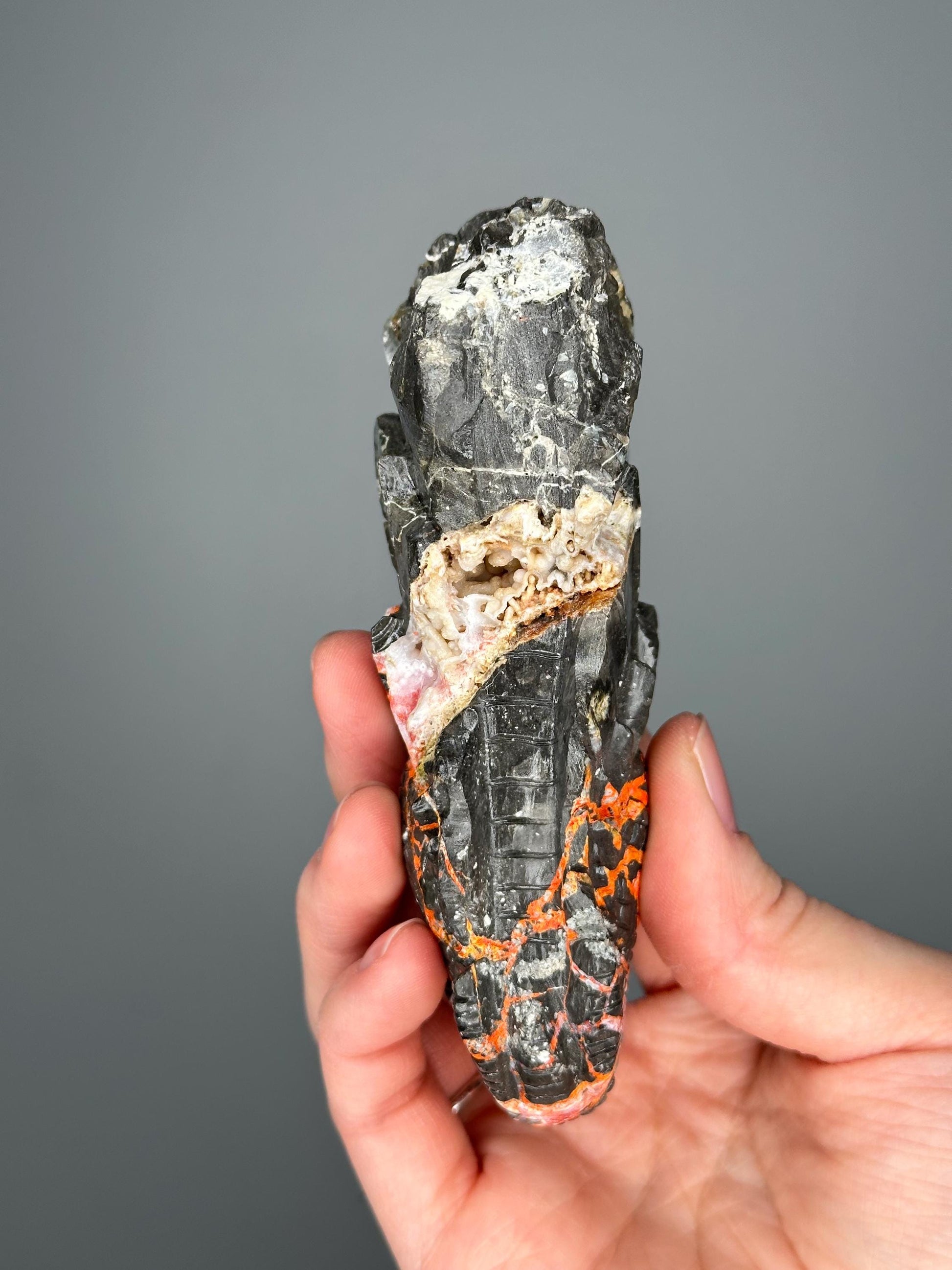 Master Carved Magma Chalcedony Dragon | Fiery Swirls & Smoky Depths | Bold Crystal Statement for Display or Collector Shelf
