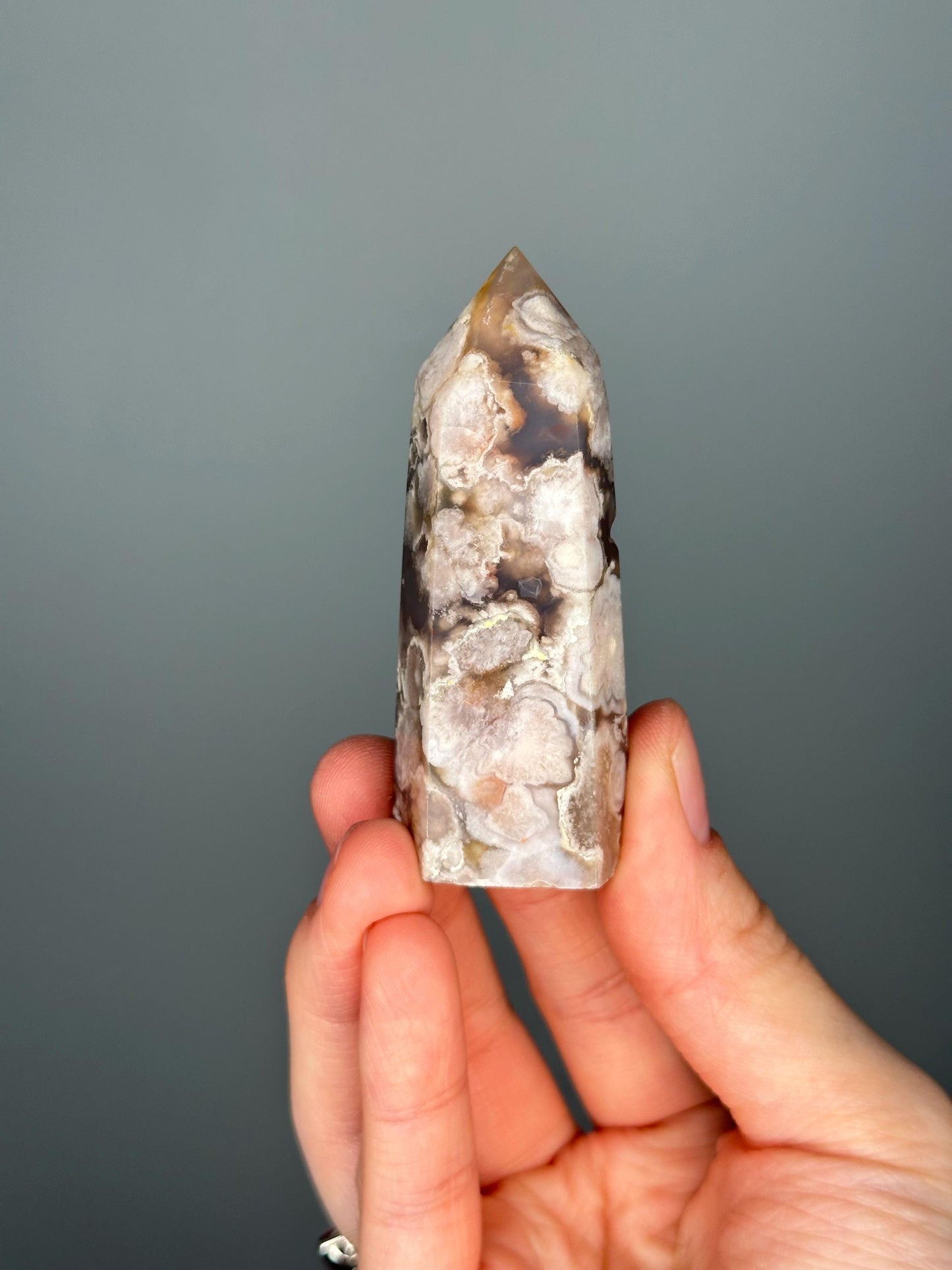 Black Flower Agate Towers | Polished Crystal Points | Natural Floral Patterns | Promotes Grounding & Emotional - You Pick!