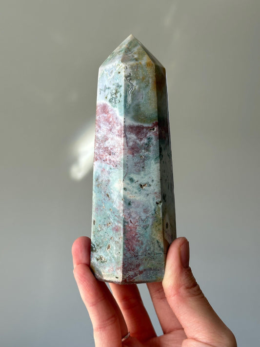 Sea Jasper Tower | Ocean Jasper Crystal Point | Soothing Energy Stone for Calm and Balance | Decor for Meditation and Home