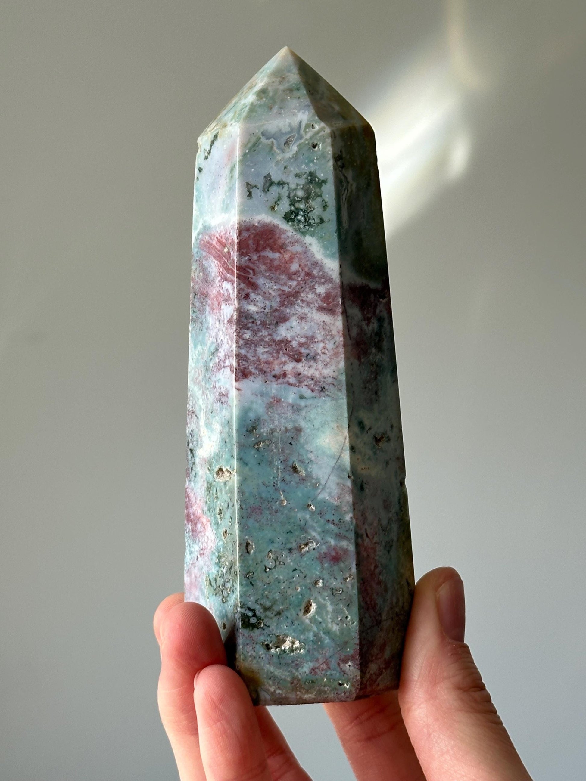 Sea Jasper Tower | Ocean Jasper Crystal Point | Soothing Energy Stone for Calm and Balance | Decor for Meditation and Home