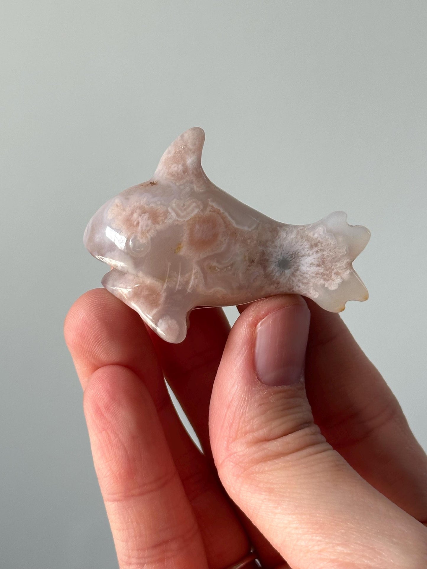 Flower Agate Shark Carvings | Crystal Animal for Courage and Growth | Stone Figurine | Unique Gift for Ocean Lovers | You Pick!