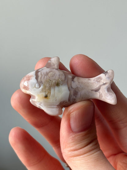 Flower Agate Shark Carvings | Crystal Animal for Courage and Growth | Stone Figurine | Unique Gift for Ocean Lovers | You Pick!