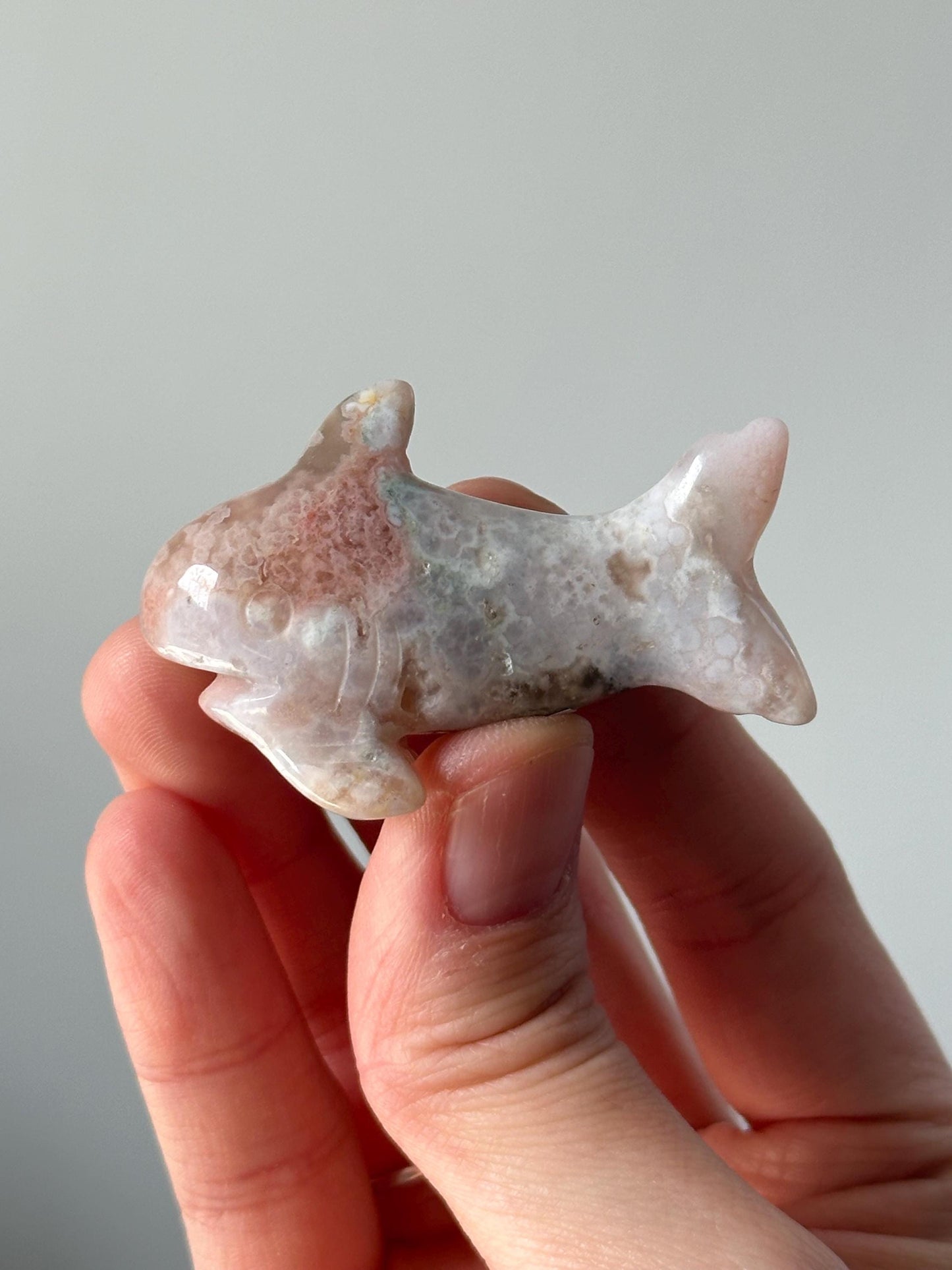 Flower Agate Shark Carvings | Crystal Animal for Courage and Growth | Stone Figurine | Unique Gift for Ocean Lovers | You Pick!