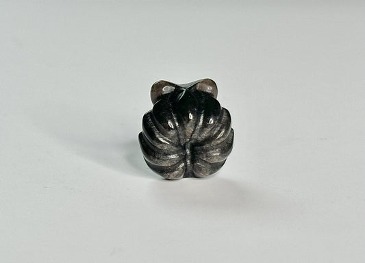 Mini Silver Sheen Obsidian Kitsune Fox | Crystal Fox Carving for Protection and Intuition | Shimmering Obsidian Collectible Figurine