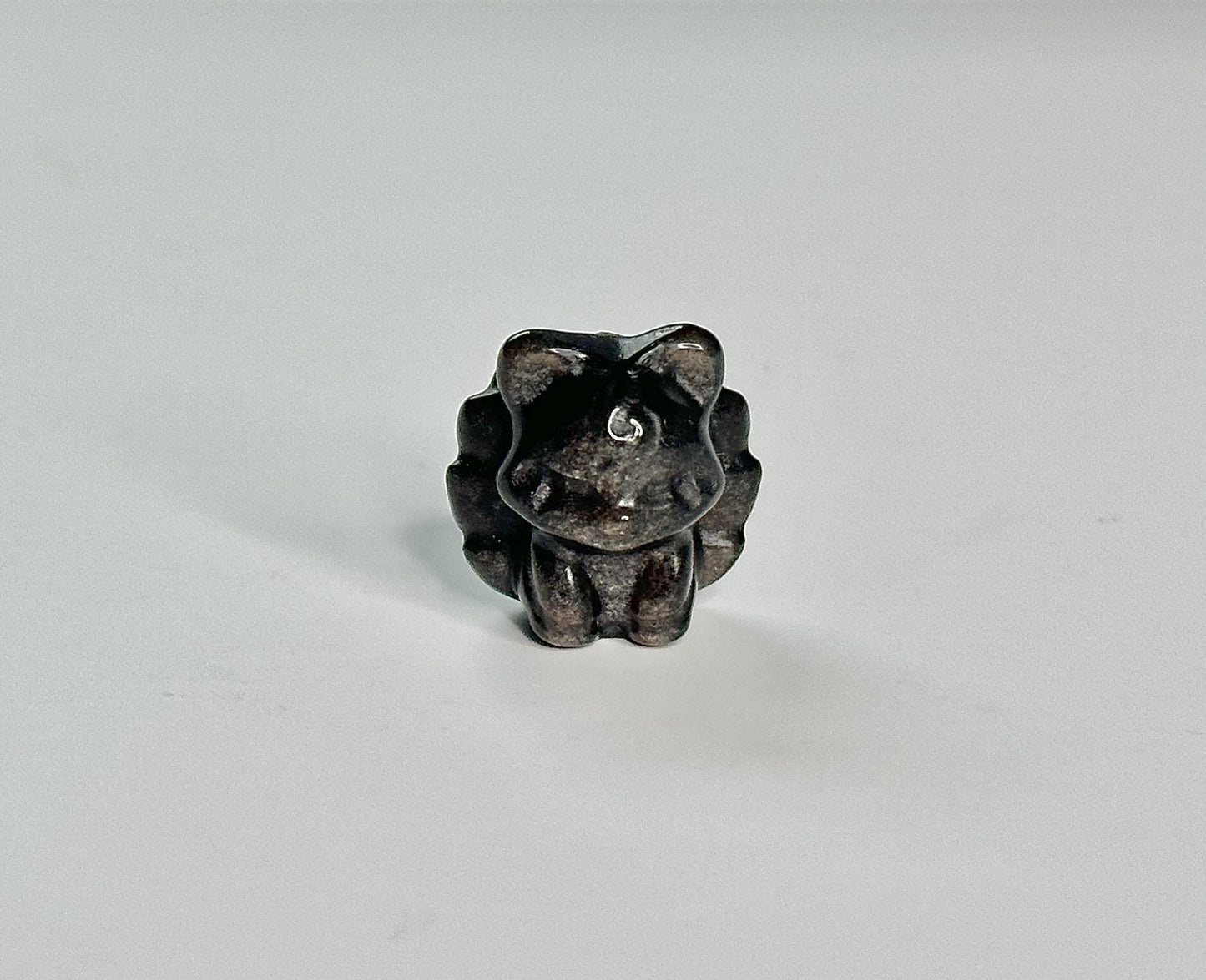 Mini Silver Sheen Obsidian Kitsune Fox | Crystal Fox Carving for Protection and Intuition | Shimmering Obsidian Collectible Figurine