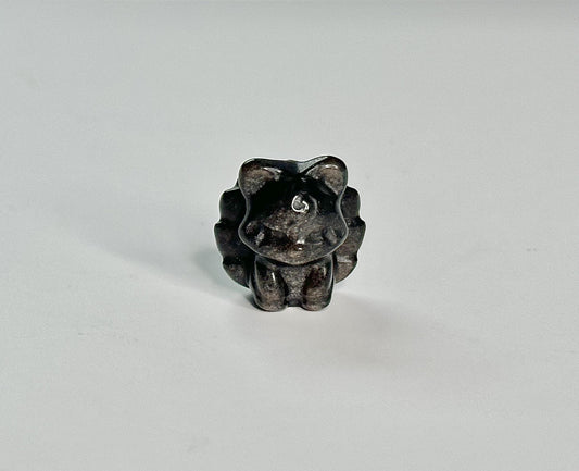 Mini Silver Sheen Obsidian Kitsune Fox | Crystal Fox Carving for Protection and Intuition | Shimmering Obsidian Collectible Figurine
