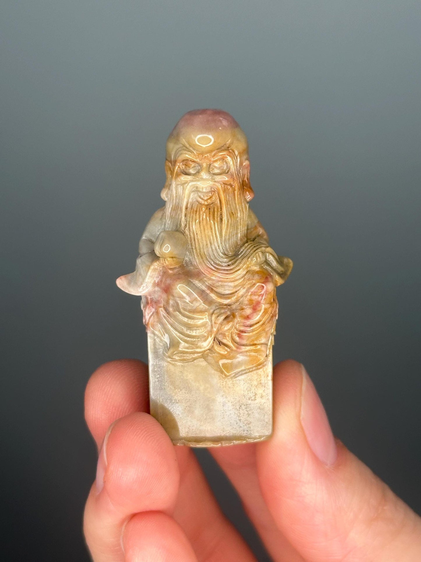 Shou Chinese Alashan Agate Carving | Symbol of Longevity and Blessings | Crystal Collectible Figurine | Unique Stone Decor