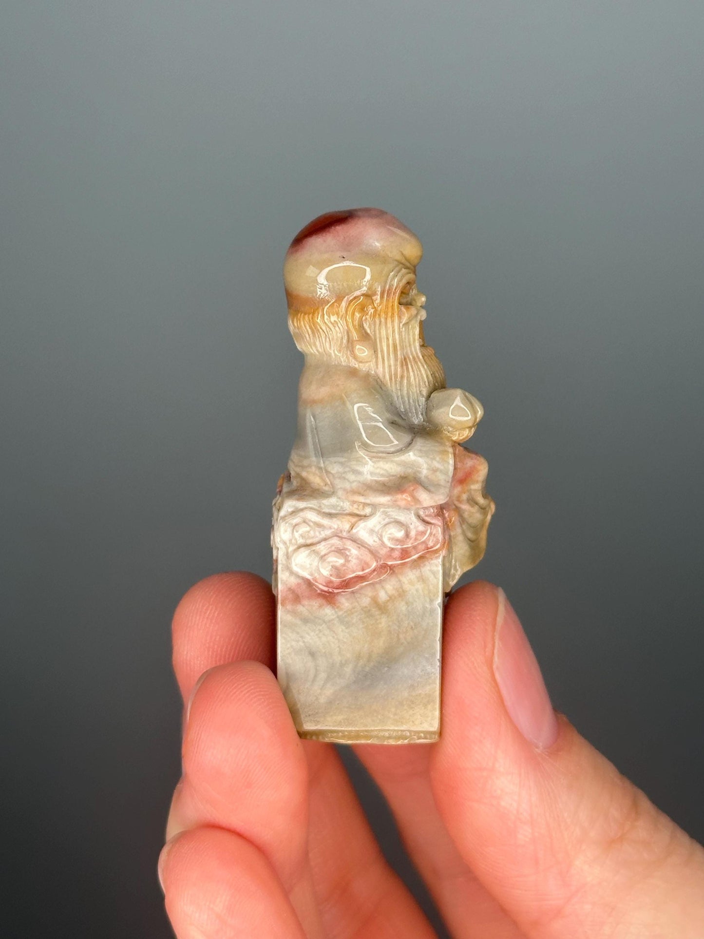 Shou Chinese Alashan Agate Carving | Symbol of Longevity and Blessings | Crystal Collectible Figurine | Unique Stone Decor