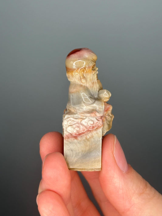 Shou Chinese Alashan Agate Carving | Symbol of Longevity and Blessings | Crystal Collectible Figurine | Unique Stone Decor