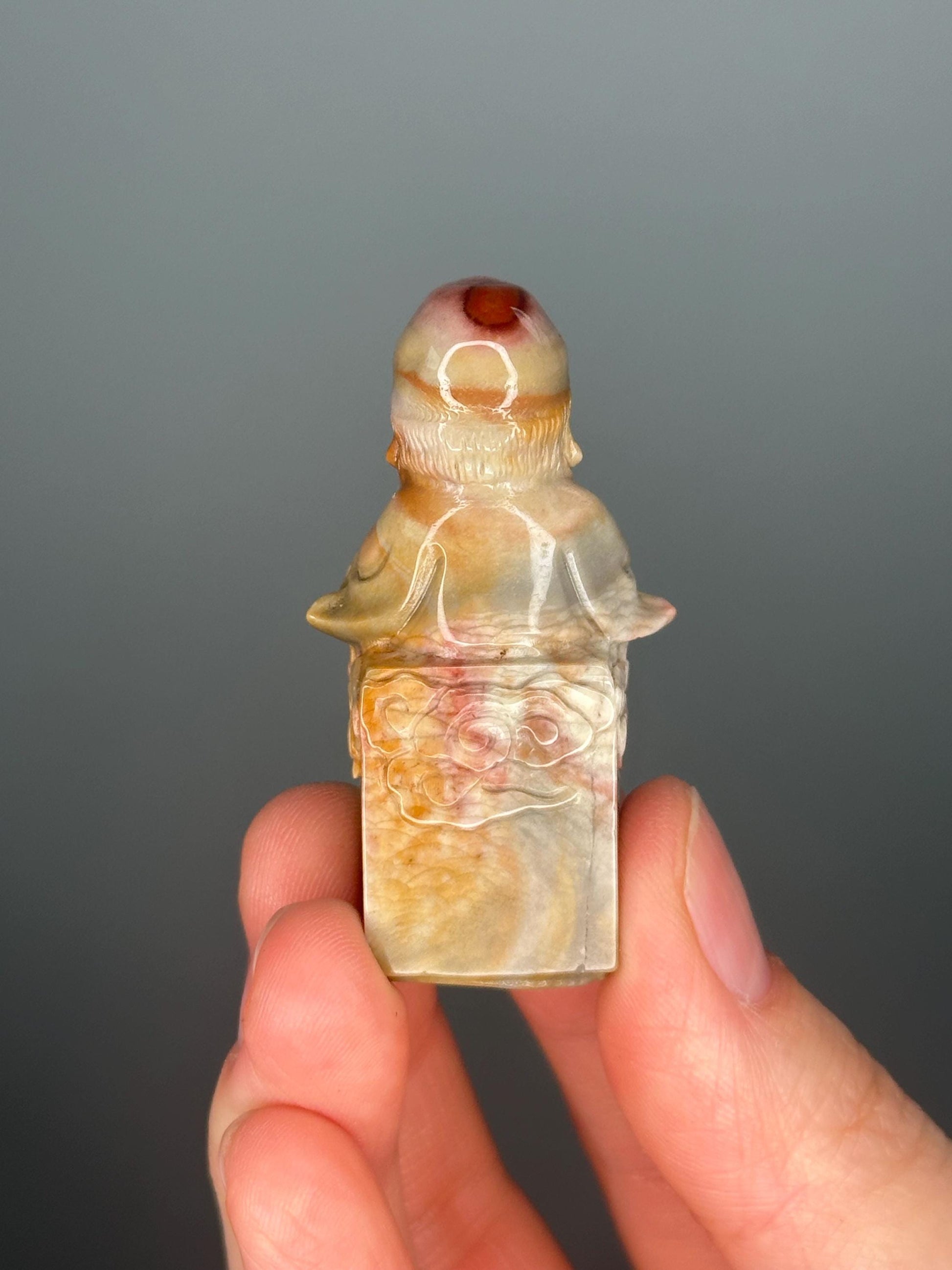 Shou Chinese Alashan Agate Carving | Symbol of Longevity and Blessings | Crystal Collectible Figurine | Unique Stone Decor