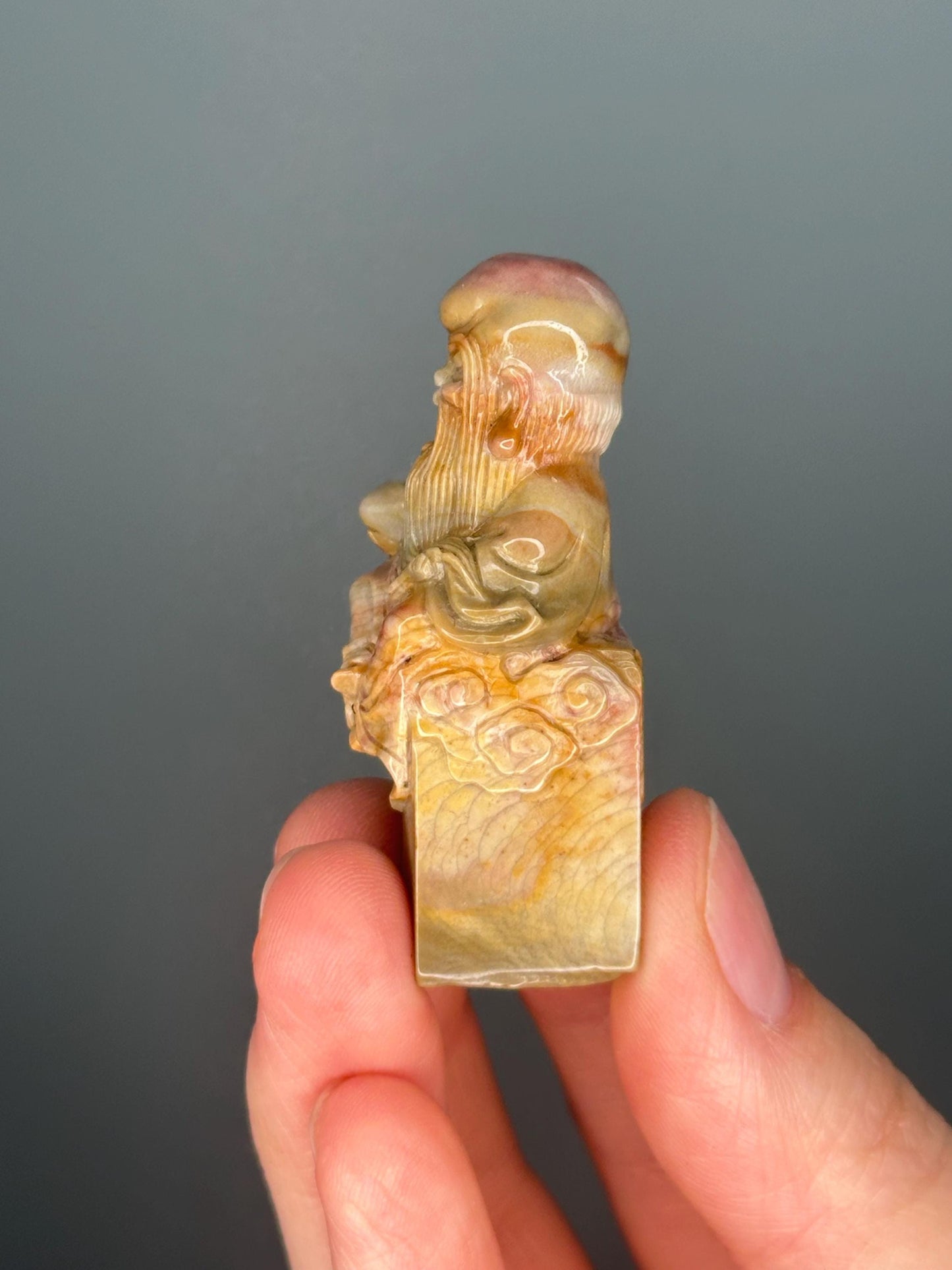 Shou Chinese Alashan Agate Carving | Symbol of Longevity and Blessings | Crystal Collectible Figurine | Unique Stone Decor