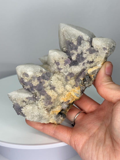 Purple Fluorite on Candle Quartz Specimen | Crystal for Intuition and Focus | Unique Collector’s Mineral | Stone Display