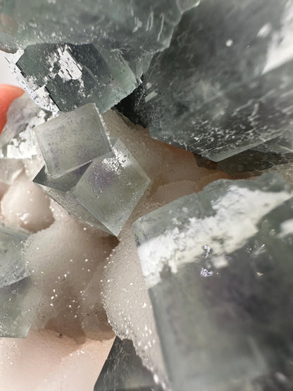 Lusterous Teal Fluorite on Quartz Base | Crystal for Calm, Clarity | Unique Collector’s Mineral | Elegant Natural Stone Display