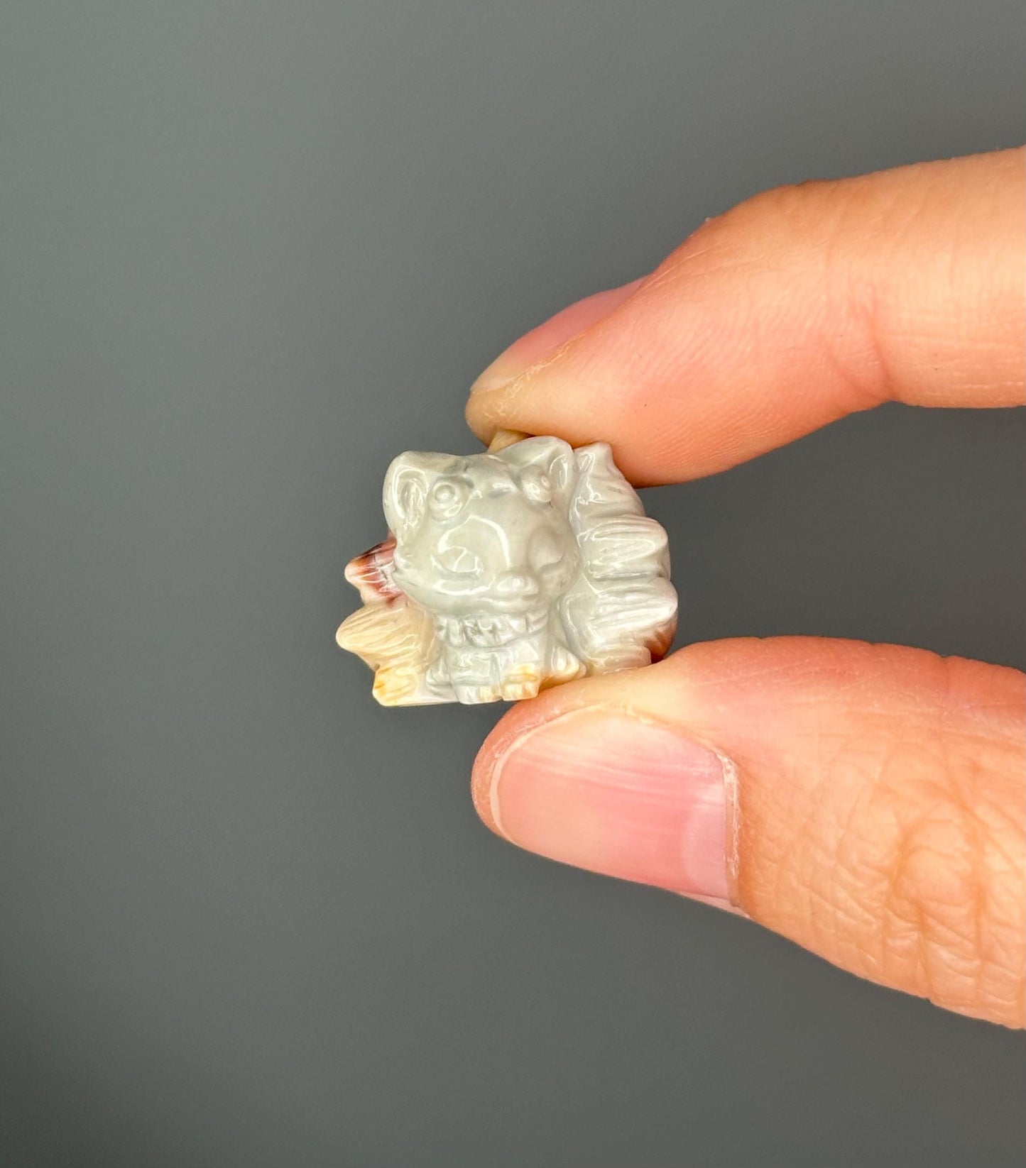 Mini Kitsune Fox Carving in Alashan Agate | Mystical Guardian Symbol in Swirled Earth Tones | Pocket Crystal for Protection & Display