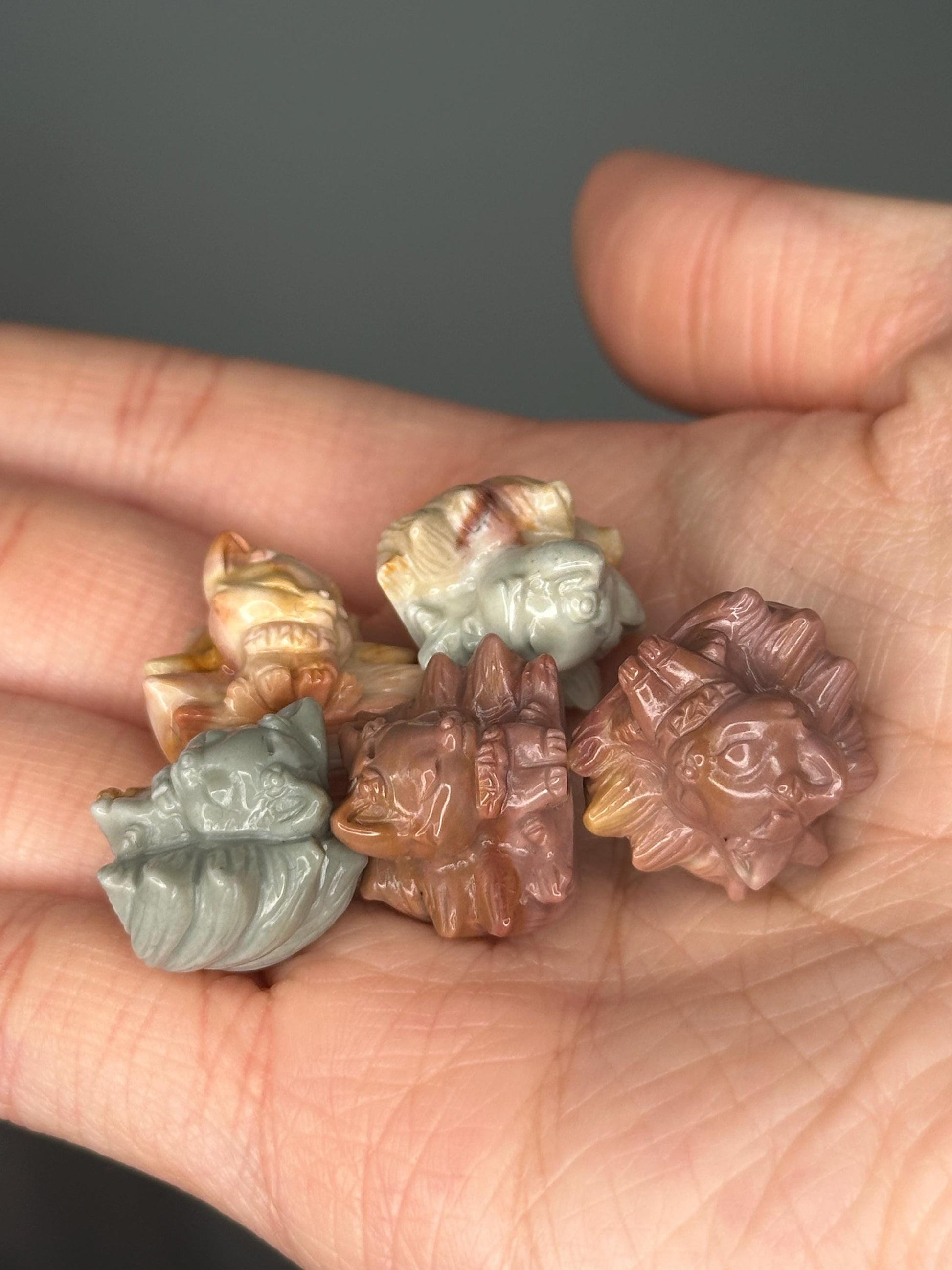 Mini Kitsune Fox Carving in Alashan Agate | Mystical Guardian Symbol in Swirled Earth Tones | Pocket Crystal for Protection & Display