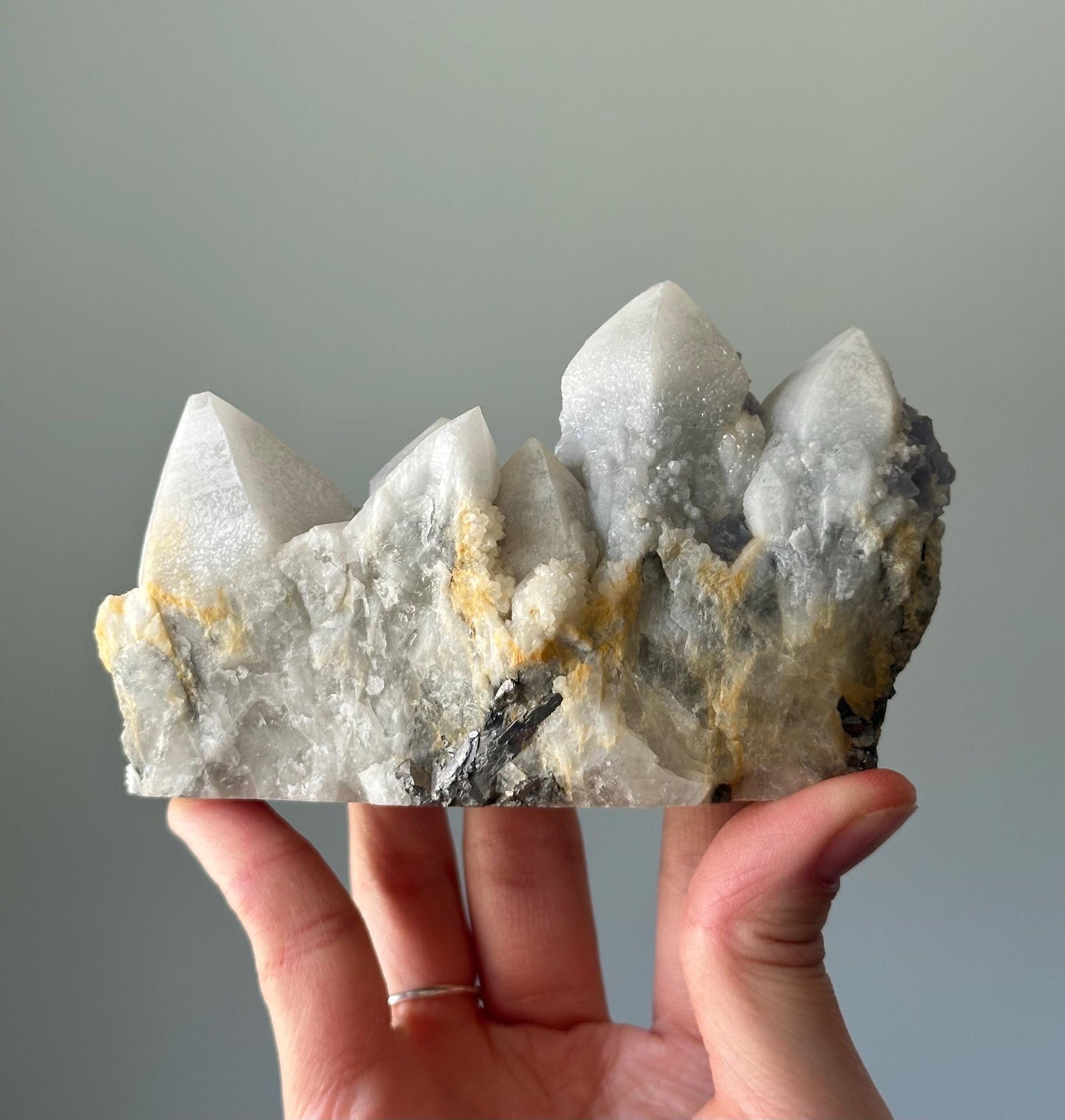 Purple Fluorite on Candle Quartz Specimen | Crystal for Intuition and Focus | Unique Collector’s Mineral | Stone Display