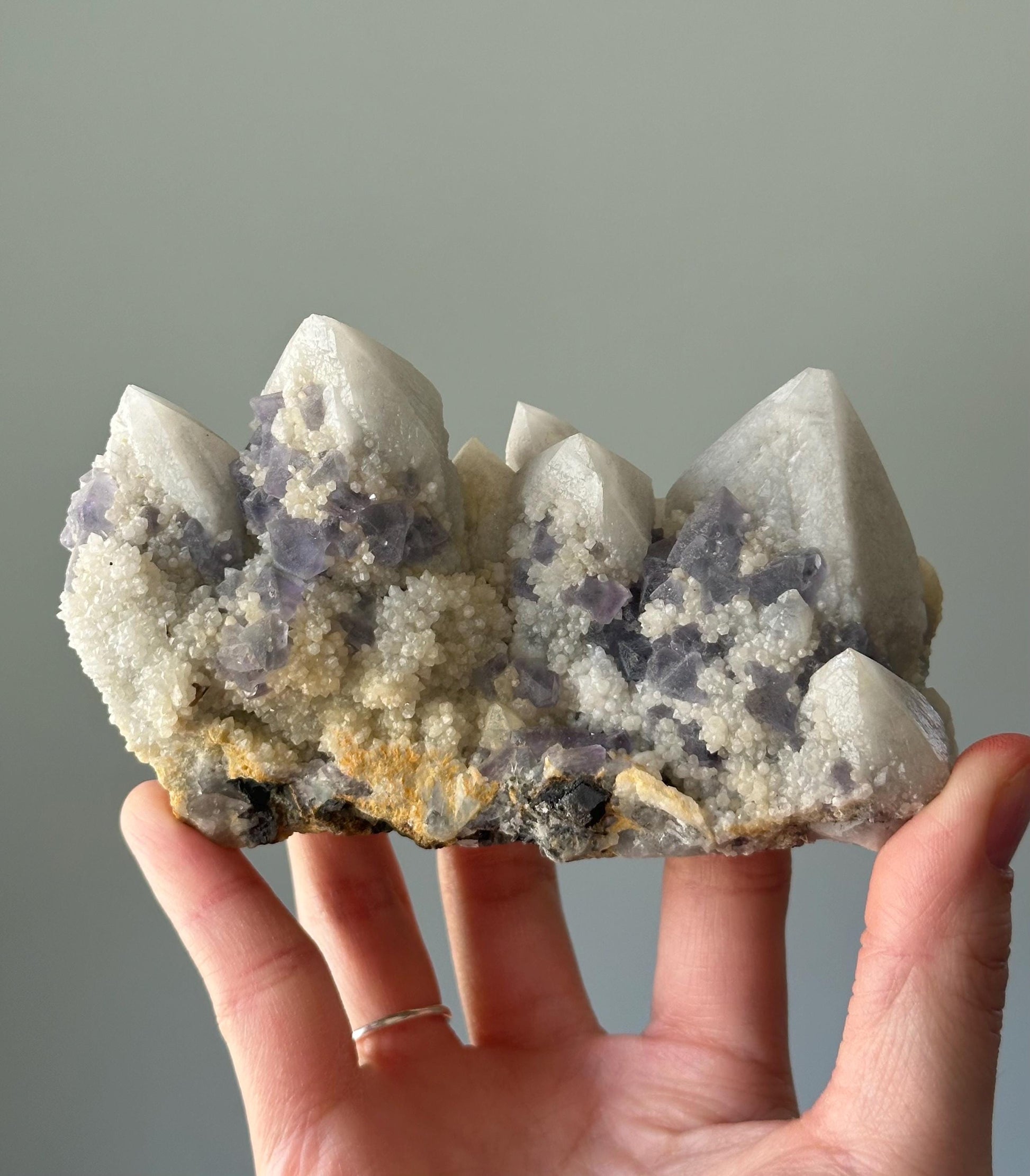 Purple Fluorite on Candle Quartz Specimen | Crystal for Intuition and Focus | Unique Collector’s Mineral | Stone Display
