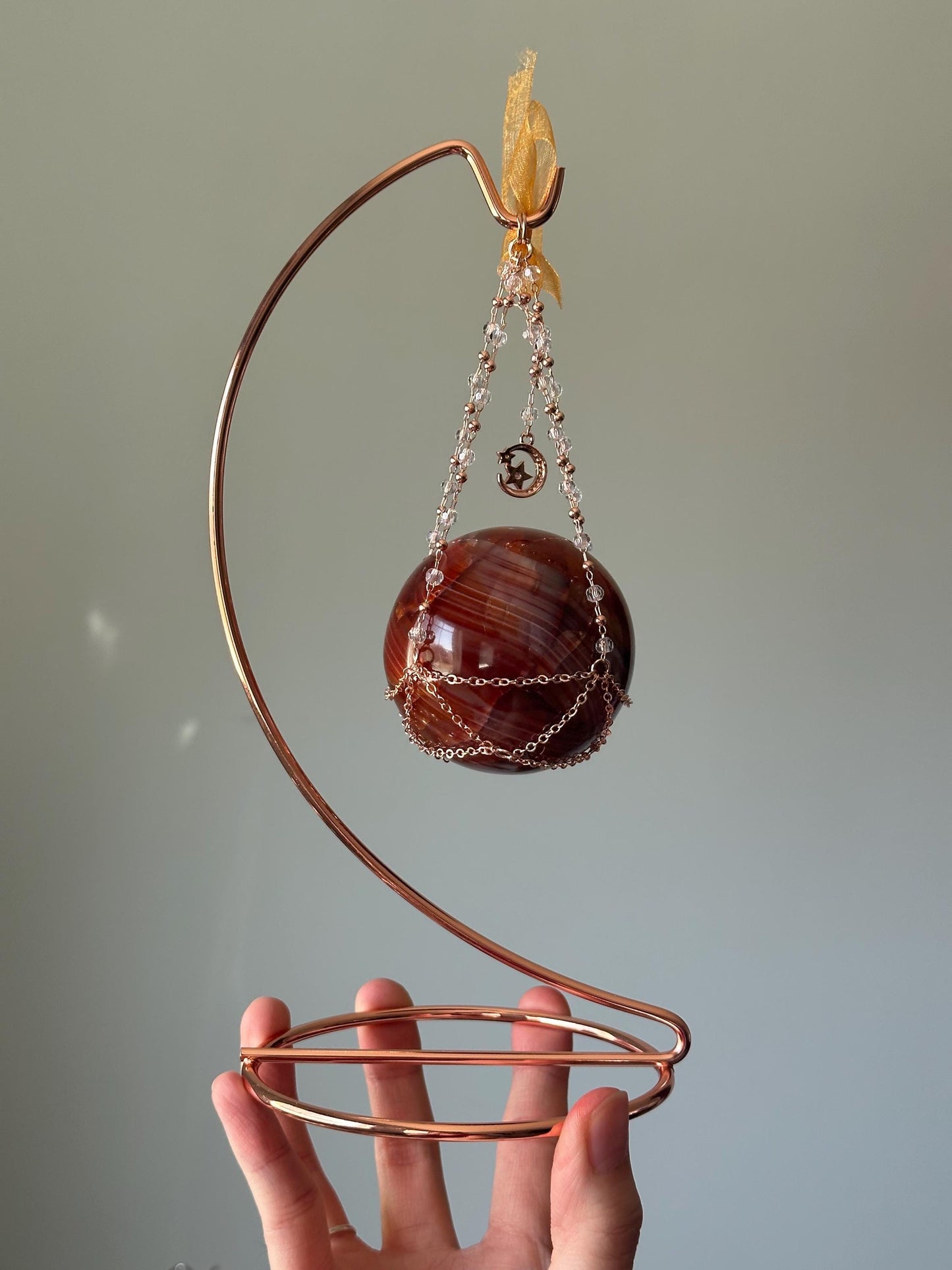 Crystal Sphere Holder Hammock | Elegant Display Stand in Silver, Gold, or Rose Gold | Showcase Orbs & Spheres | Home Decor for Collectors