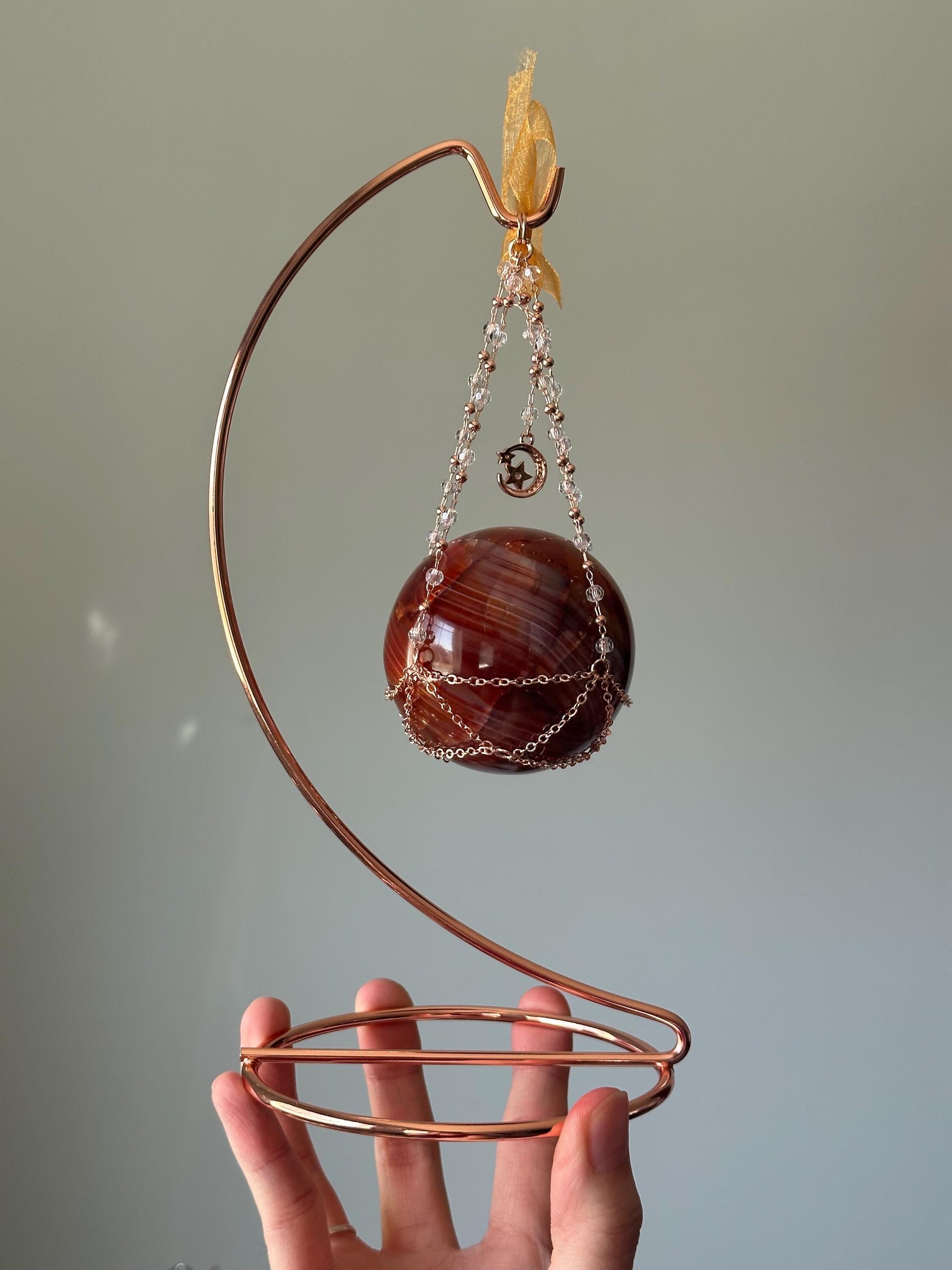 Crystal Sphere Holder Hammock | Elegant Display Stand in Silver, Gold, or Rose Gold | Showcase Orbs & Spheres | Home Decor for Collectors