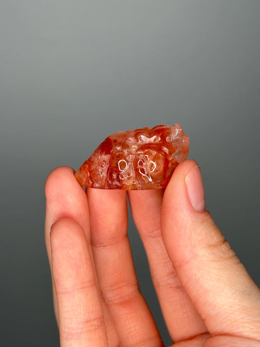 Fire Quartz Money Frog – Carved Crystal Wealth Toad, Natural Gemstone Figurine, Feng Shui Prosperity Decor, Energizing Lucky Sculpture