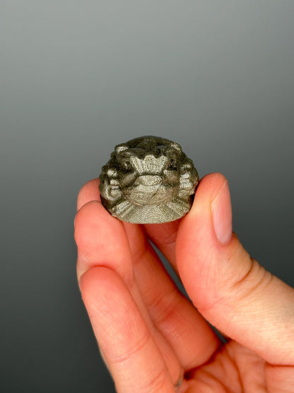 Pyrite Money Frog – Carved Crystal Wealth Toad, Natural Gemstone Figurine, Feng Shui Prosperity Decor, Lucky Pyrite Abundance Symbol