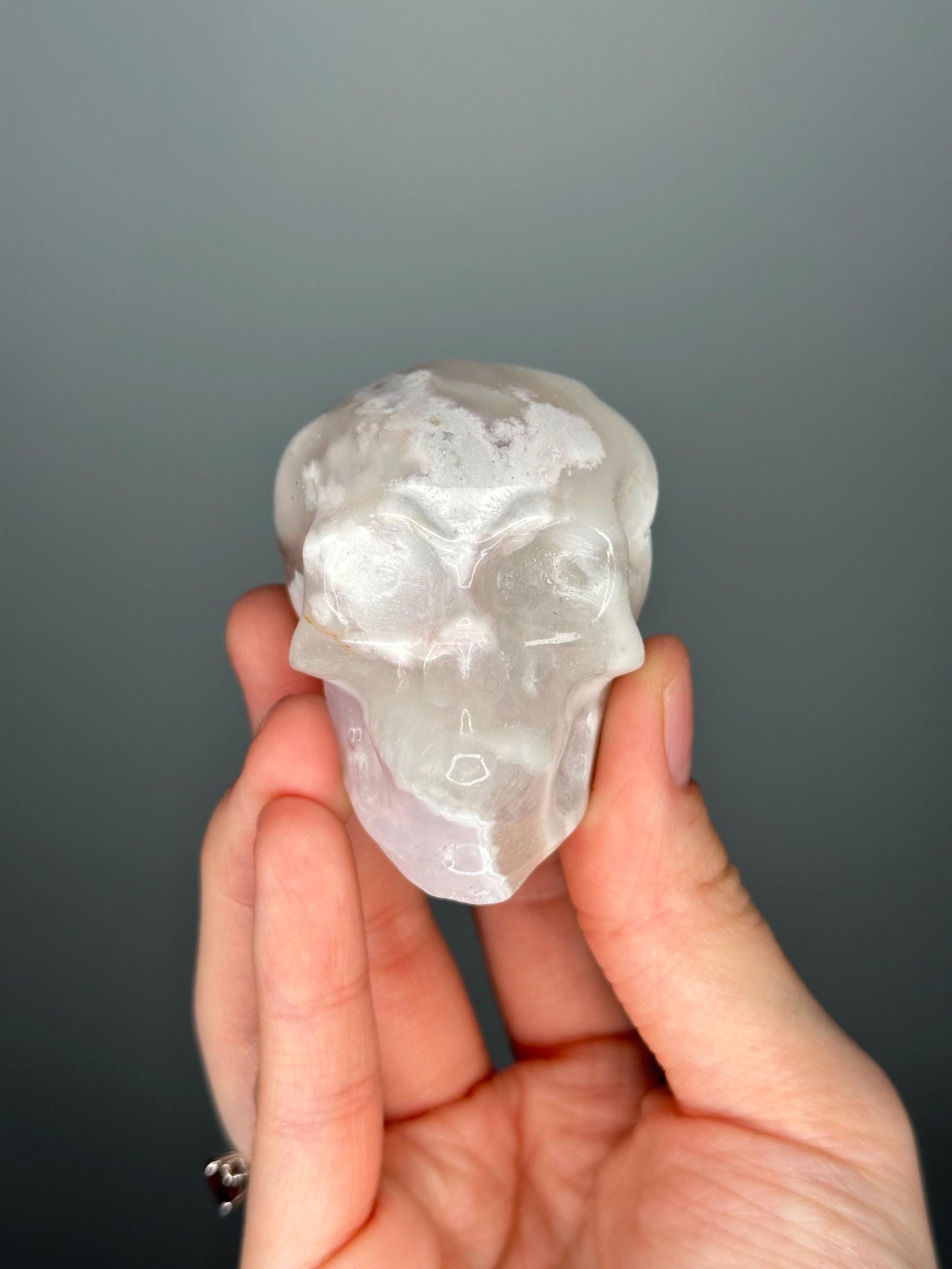 Druzy Flower Agate Skull | Crystal for Growth, Self-Confidence, and New Beginnings | Sparkling Stone | Unique Crystal Decor