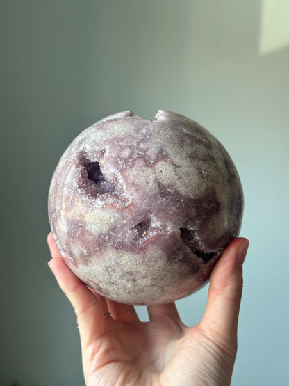 Maroon Pink Amethyst Sphere – Natural Crystal Ball, Polished Gemstone Decor, Calming Energy Stone, Unique Gift for Home or Office