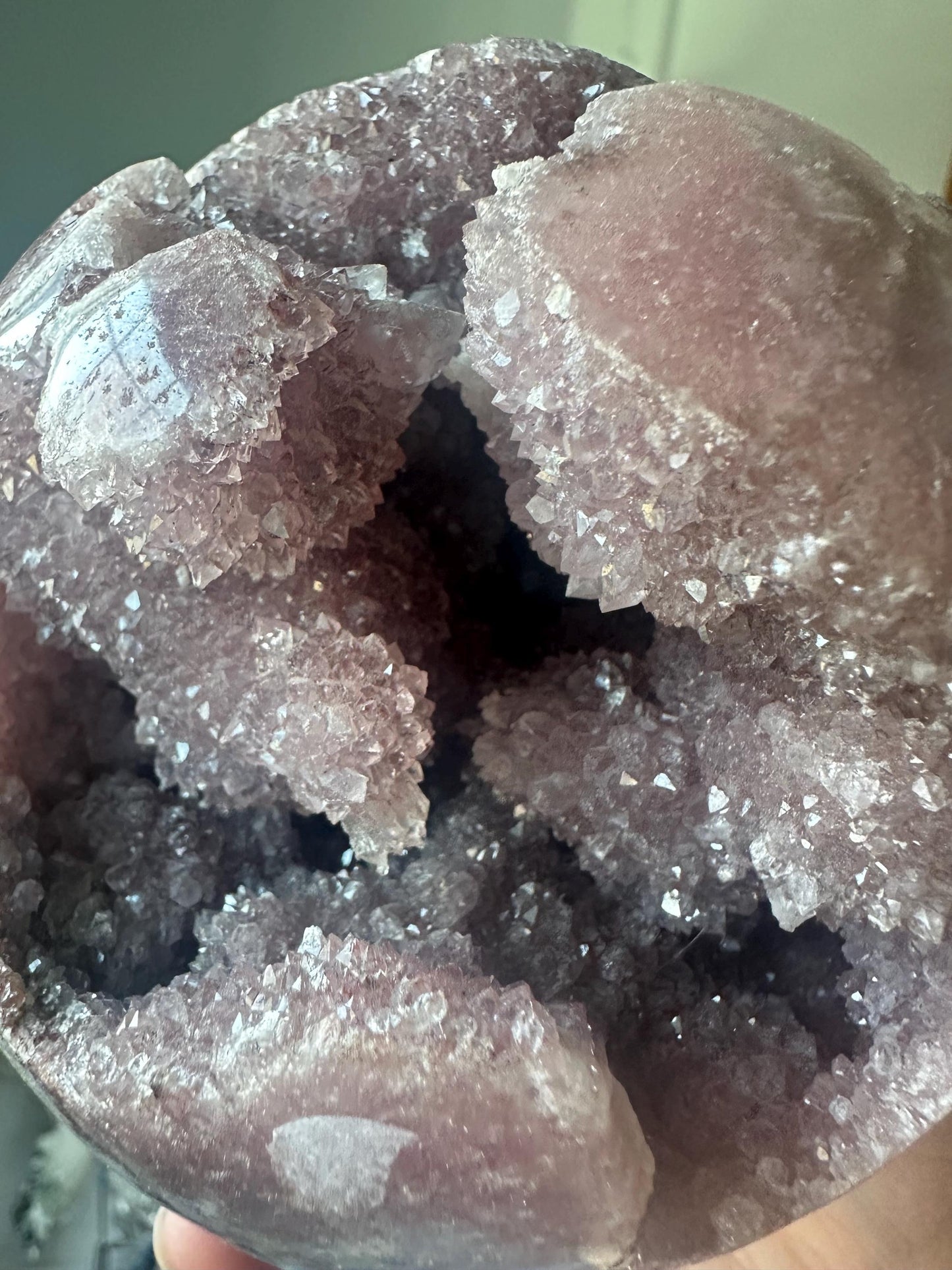 Maroon Pink Amethyst Sphere – Natural Crystal Ball, Polished Gemstone Decor, Calming Energy Stone, Unique Gift for Home or Office