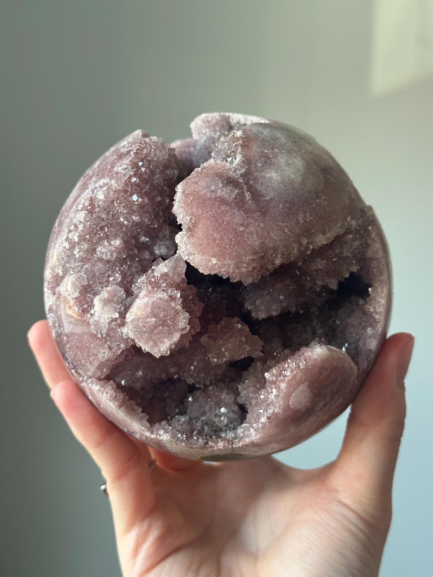 Maroon Pink Amethyst Sphere – Natural Crystal Ball, Polished Gemstone Decor, Calming Energy Stone, Unique Gift for Home or Office