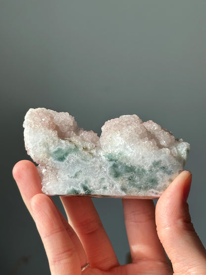 Ocean Jasper with Pink Druzy | Green Polished Crystal with Natural Flower Patterns | Calming Stone for Joy, Energy Balance, or Gift Display