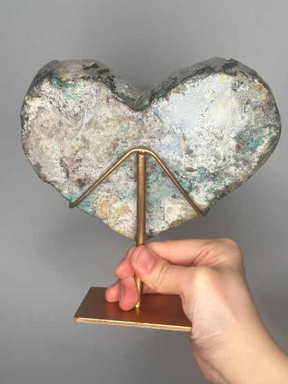Rainbow Amethyst Flower Heart on Stand | Sparkling Crystal for Joy, Balance, and Energy | Unique Display Piece or Gift for Crystal Lovers
