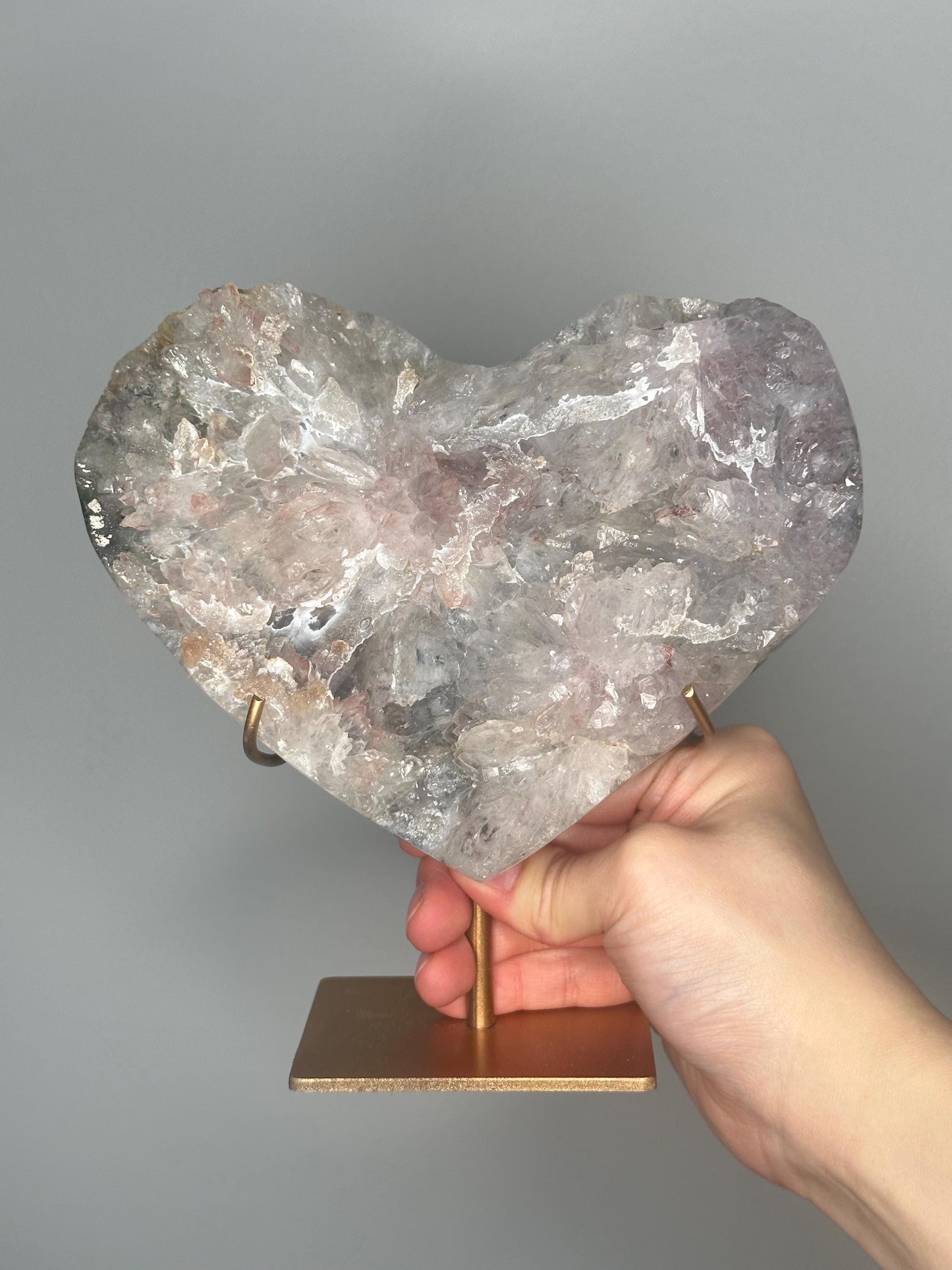 Rainbow Amethyst Flower Heart on Stand | Sparkling Crystal for Joy, Balance, and Energy | Unique Display Piece or Gift for Crystal Lovers
