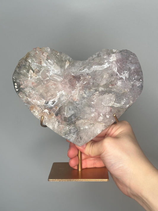 Rainbow Amethyst Flower Heart on Stand | Sparkling Crystal for Joy, Balance, and Energy | Unique Display Piece or Gift for Crystal Lovers