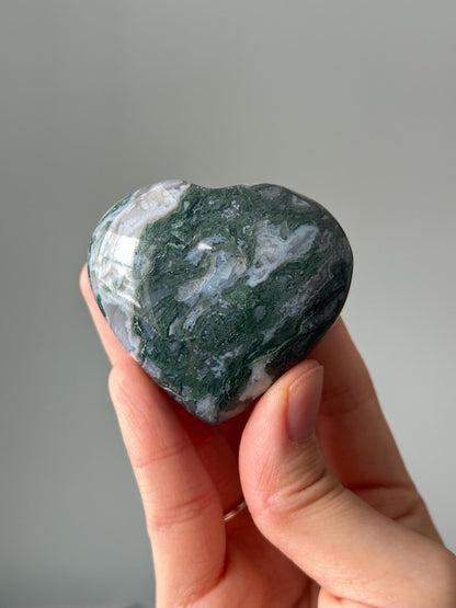 Moss Agate Heart | Natural Green Crystal with Earthy Patterns | Grounding Stone for Stability, Growth & Emotional Balance