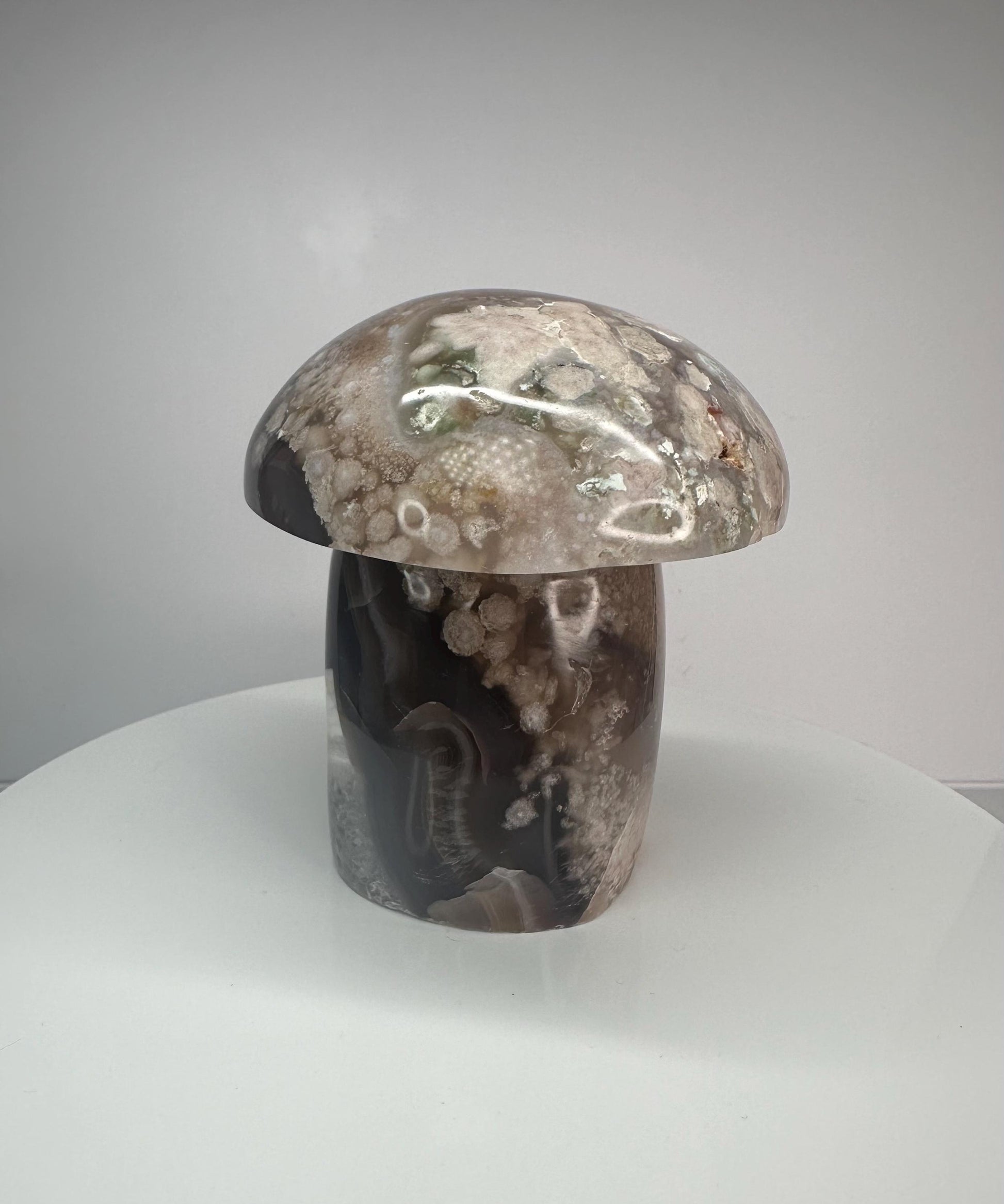 Large Flower Agate Mushroom | Carved Crystal Toadstool | Natural Gemstone Decor | Unique Crystal Sculpture for Display and Collection