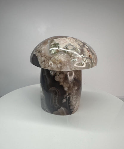 Large Flower Agate Mushroom | Carved Crystal Toadstool | Natural Gemstone Decor | Unique Crystal Sculpture for Display and Collection