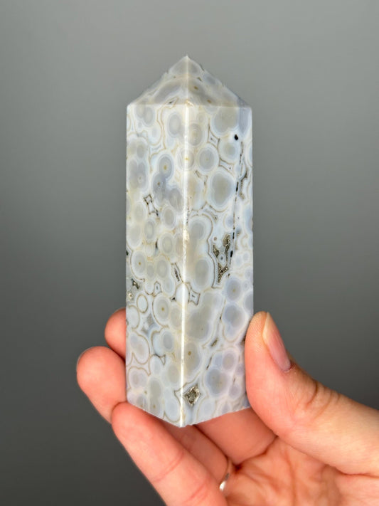 Ocean Jasper Tower | Polished Point with Orbicular Patterns for Joy, Positivity, and Stress Relief | Natural Crystal for Gift or Display