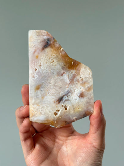 Pink Plume Agate Slab from Indonesia | Delicate Feathery Patterns for Calm | Polished Display Stone or Collector Gift