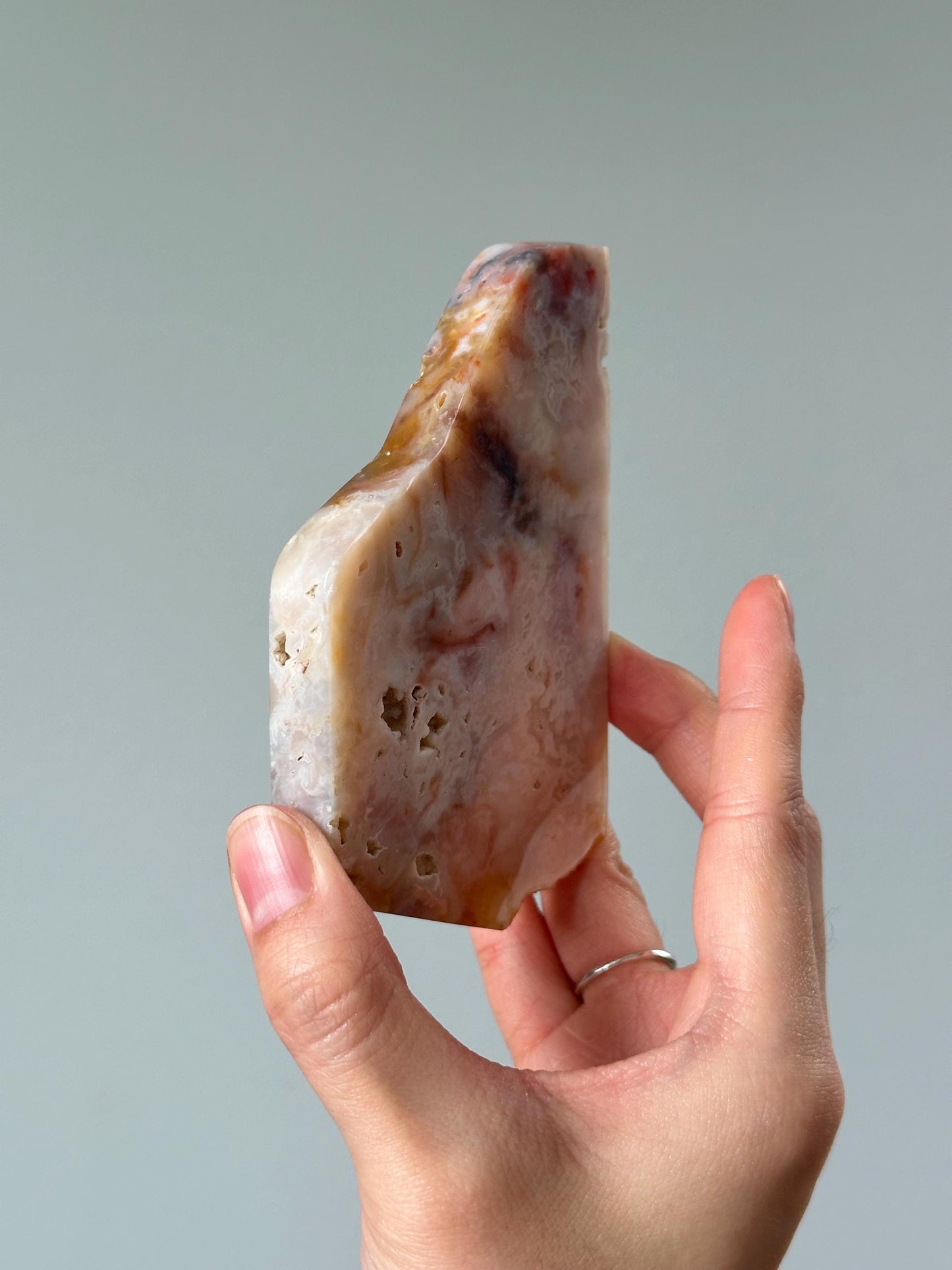 Pink Plume Agate Slab from Indonesia | Delicate Feathery Patterns for Calm | Polished Display Stone or Collector Gift