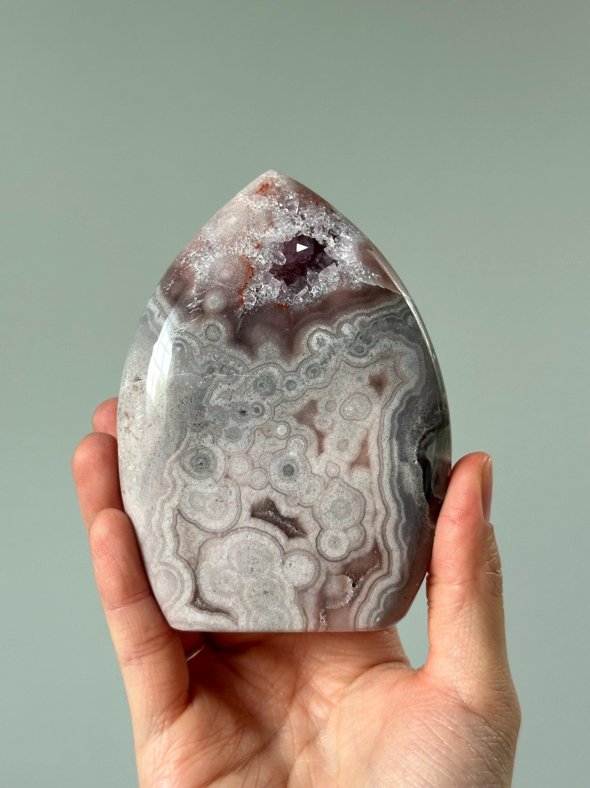 Pink Amethyst Flame with Orb Formations | Calming Crystal for peace | Polished Display Stone or Gift Decor