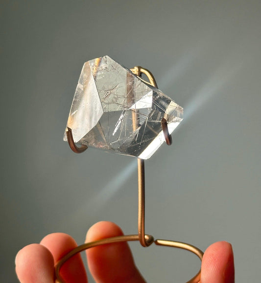 Quartz with Rutile on Stand – Natural Lodolite Crystal, Scenic Inclusion Gemstone, Polished Display Piece, Unique Collector Decor