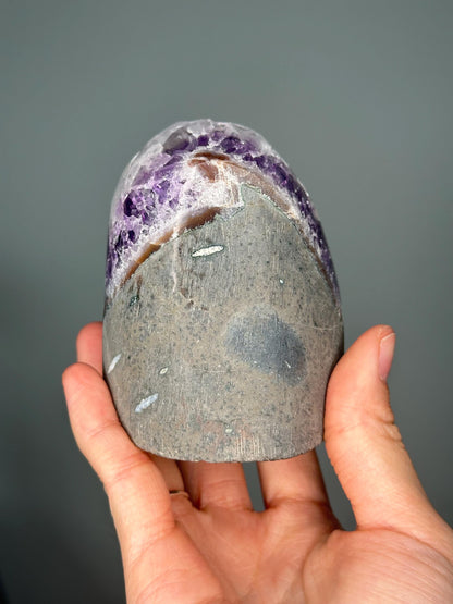 Amethyst Cut Base with Calcite Growth | Natural Crystal Formation for Spiritual Clarity & Display | Unique Collector Decor Piece