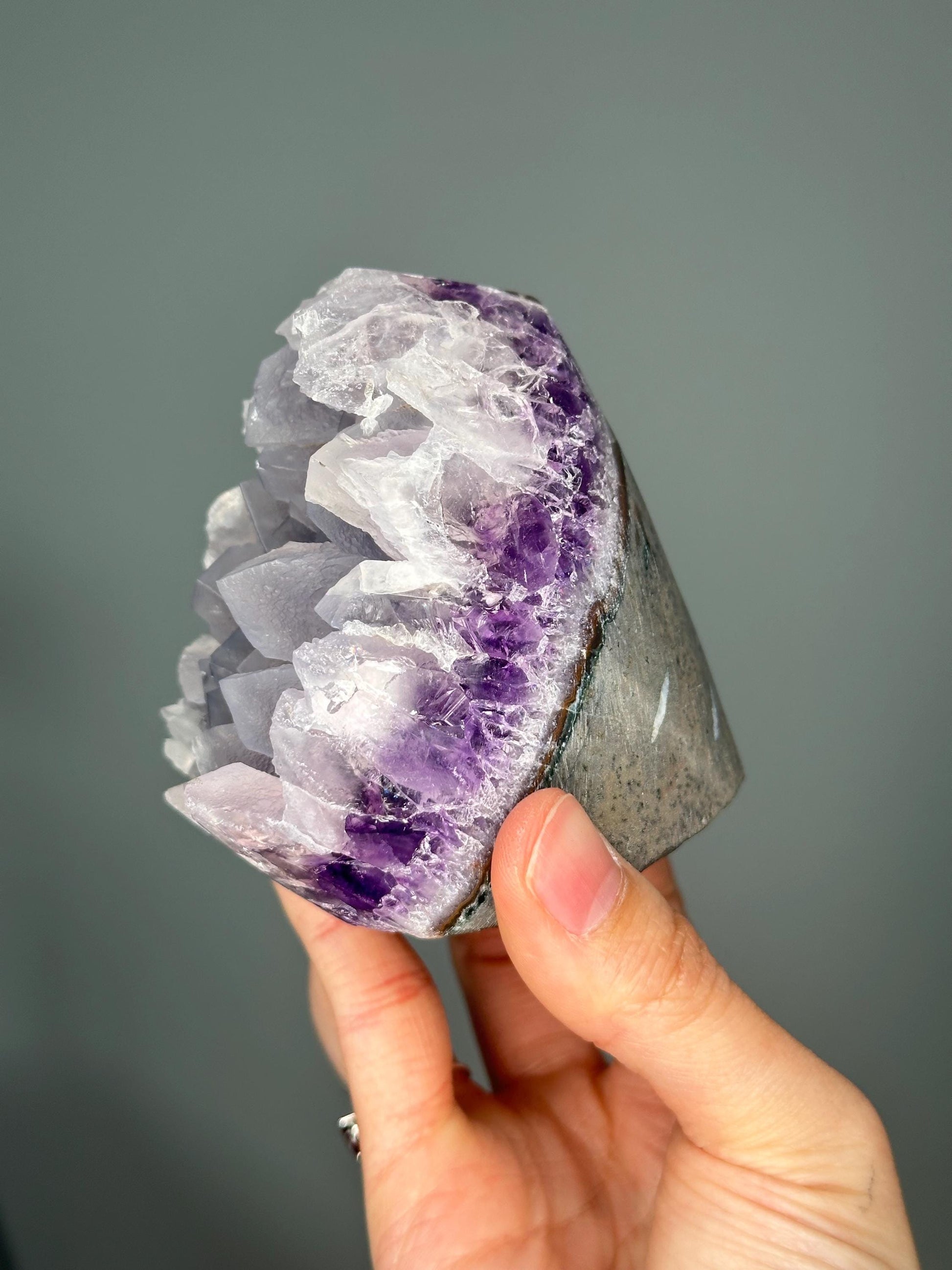Amethyst Cut Base with Calcite Growth | Natural Crystal Formation for Spiritual Clarity & Display | Unique Collector Decor Piece