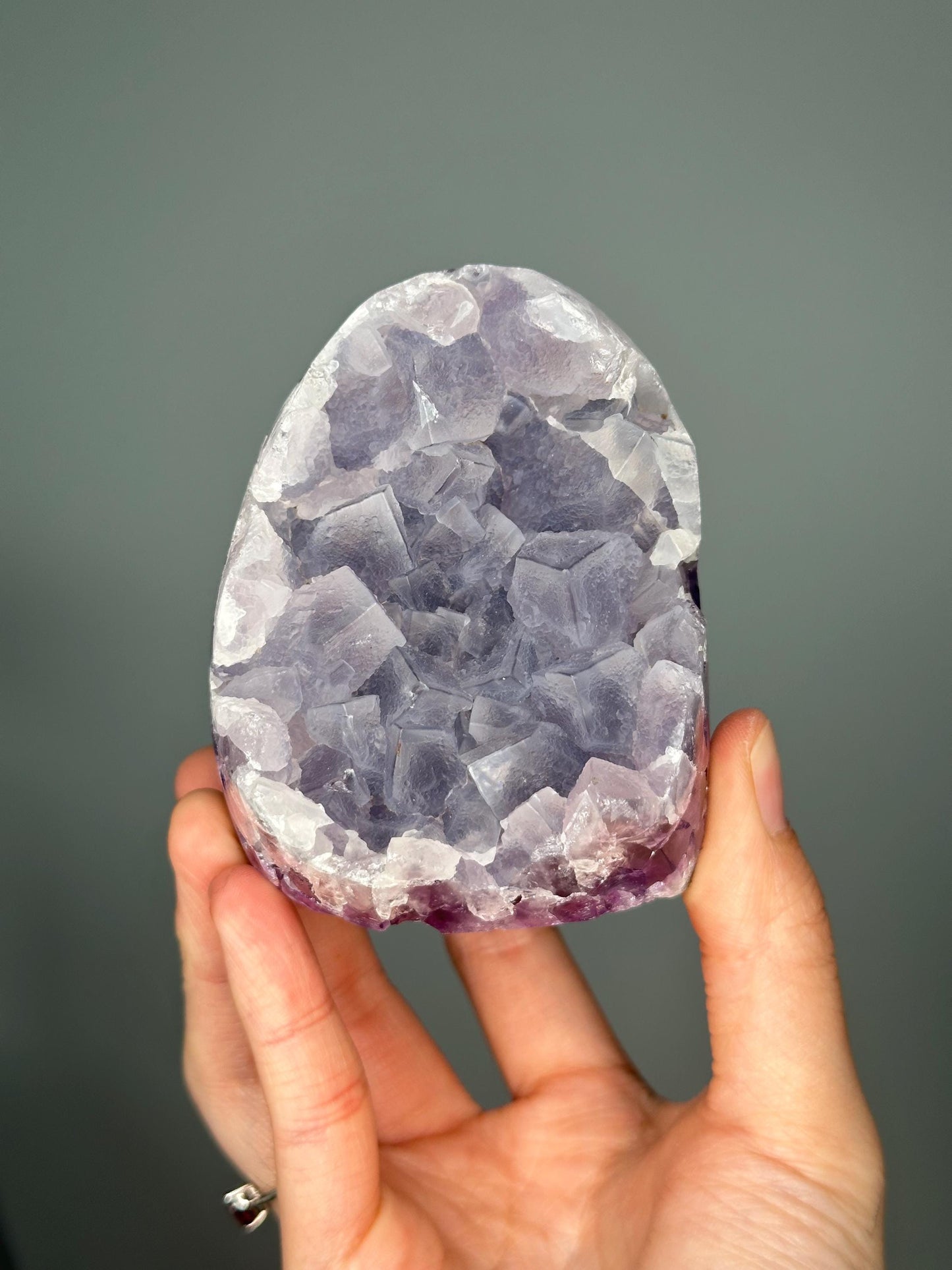 Amethyst Cut Base with Calcite Growth | Natural Crystal Formation for Spiritual Clarity & Display | Unique Collector Decor Piece