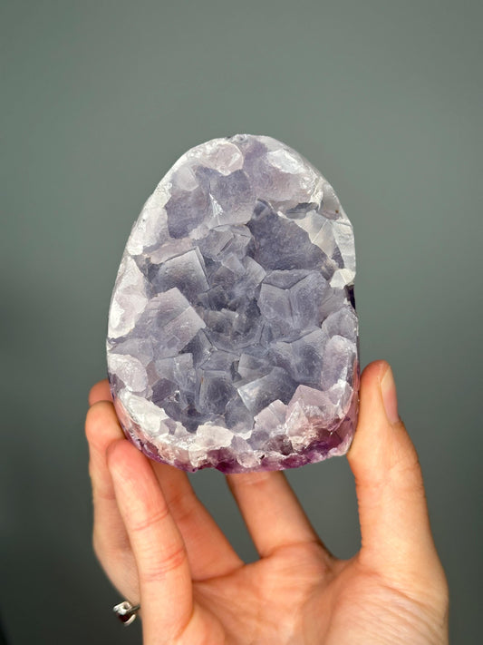 Amethyst Cut Base with Calcite Growth | Natural Crystal Formation for Spiritual Clarity & Display | Unique Collector Decor Piece