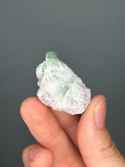 Green Tourmaline & Lepidolite on Feldspar Matrix | Natural Crystal for Calm, Balance and Display | Unique Collector Mineral Piece