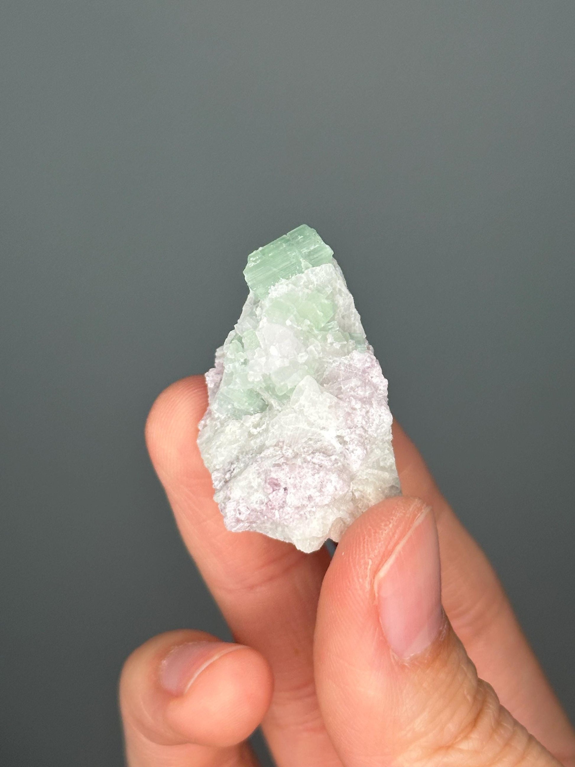 Green Tourmaline & Lepidolite on Feldspar Matrix | Natural Crystal for Calm, Balance and Display | Unique Collector Mineral Piece