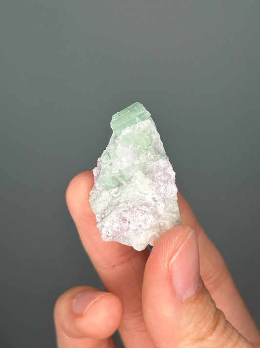Green Tourmaline & Lepidolite on Feldspar Matrix | Natural Crystal for Calm, Balance and Display | Unique Collector Mineral Piece